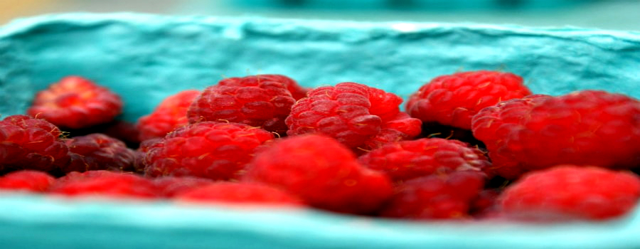 Punnet of raspberries in an Irish Farmers Market